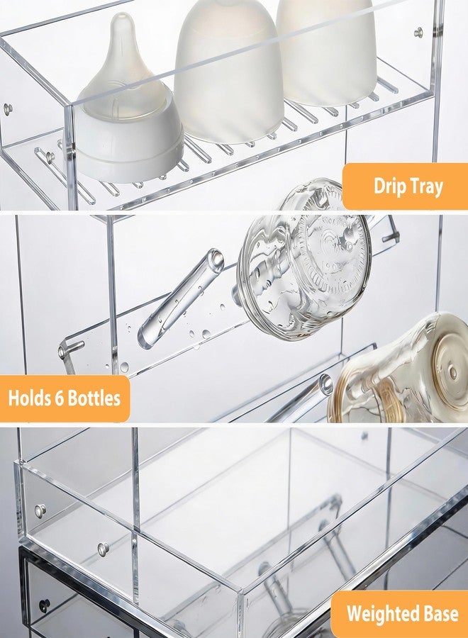 Heyrelda Baby Bottle Drying Rack Space Saving Vertical Acrylic Stand with Drip Tray – Clear Countertop Organizer for Bottles, Baby Accrssories – Fast Drying and Easy Cleanup - 10.3 x 6.3 x 10.6 in - Image 4